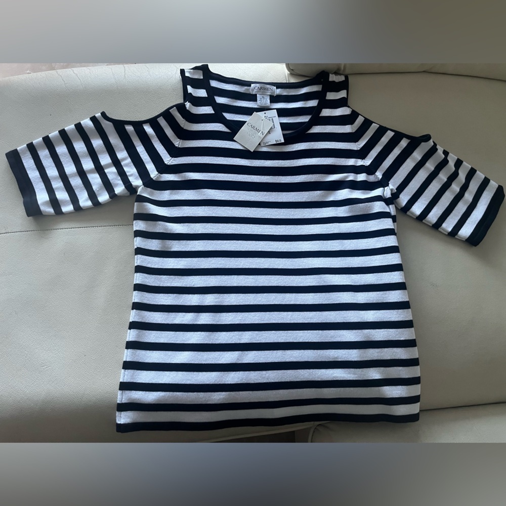 Carmen Marc Valvo - Amelia Striped Navy and White Top
